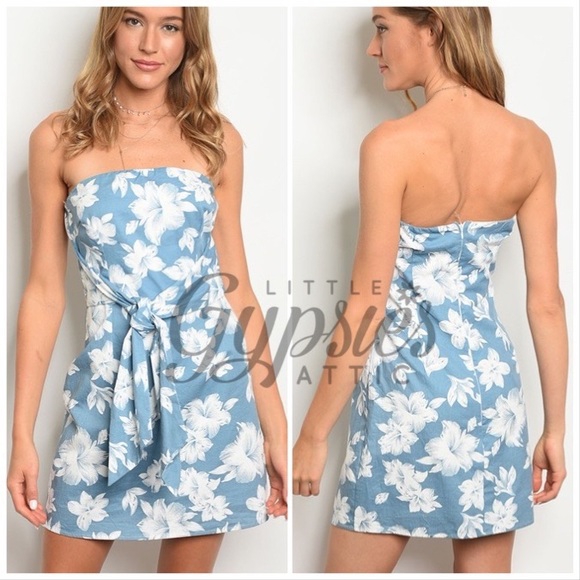 Hawaiian Hibiscus Tie-Up Mini Dress - Picture 6 of 7
